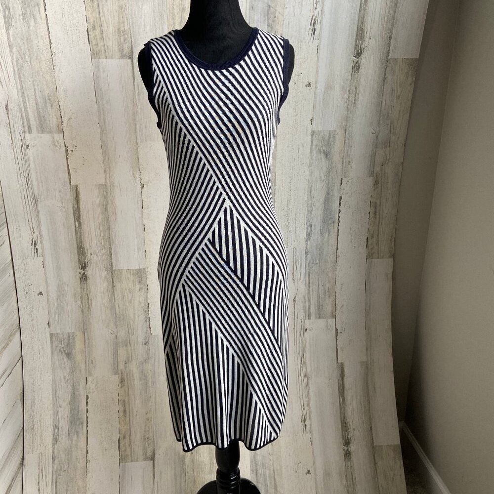 BOSS Hugo Boss Size XS Striped Knit Sweater Dress Lightweight Navy/White